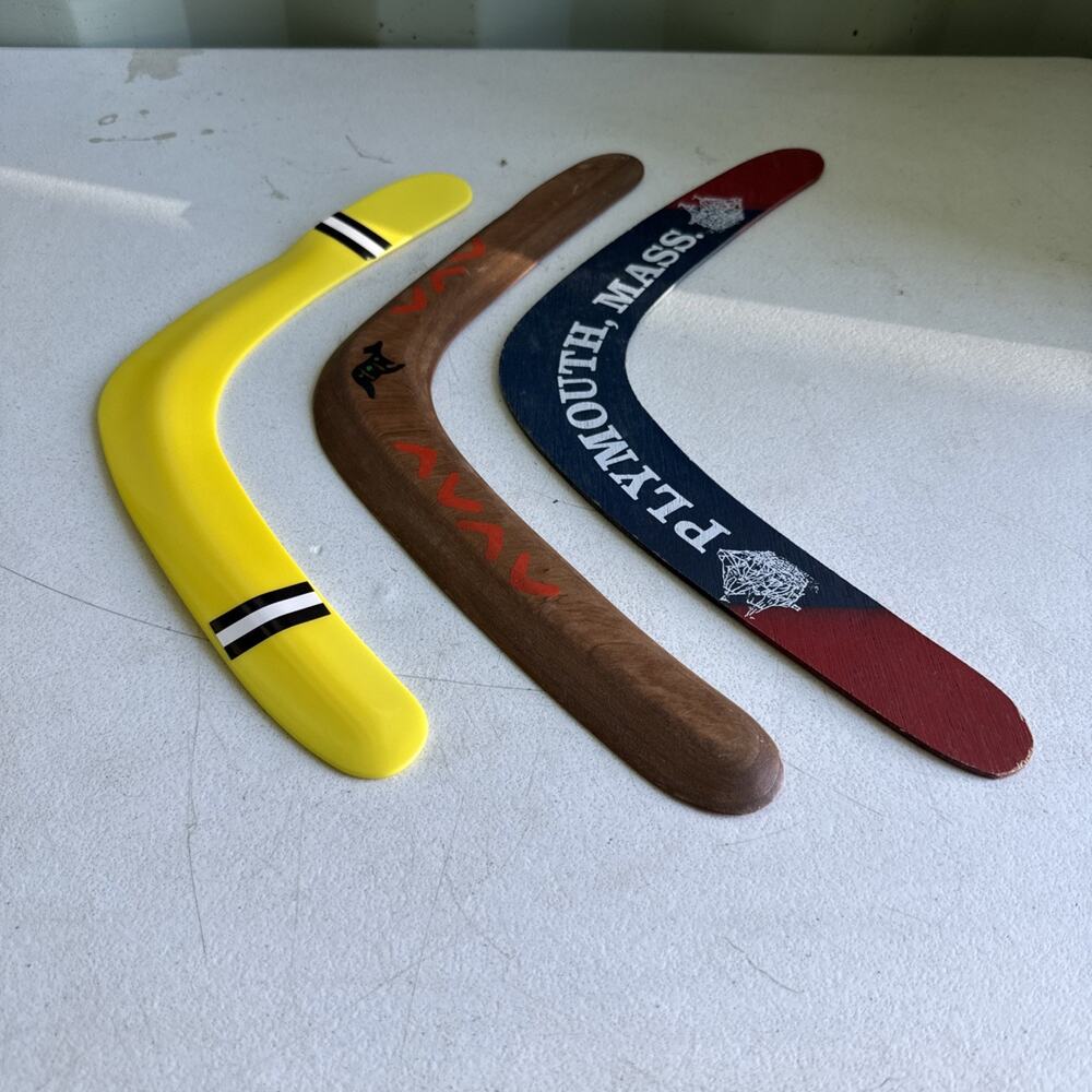 Lot Of 3 Boomerangs Wood And Plastic